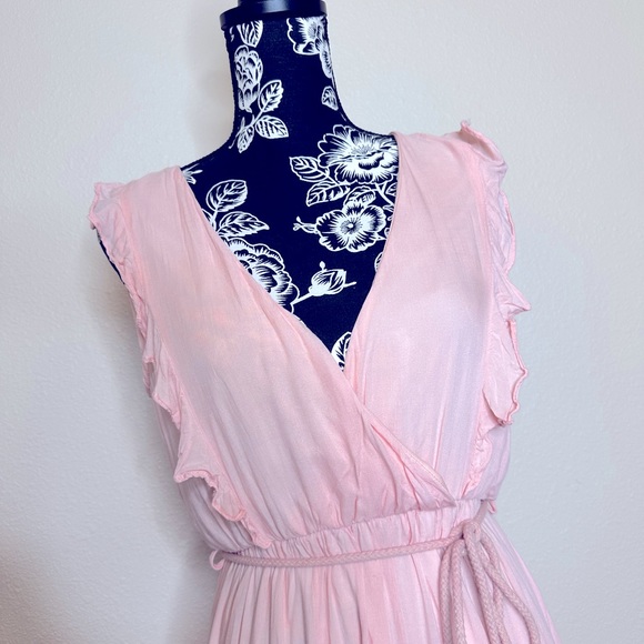 Dress Day Maxi Dress Soft Pink Tie Waist Belt Size M - Picture 3 of 11